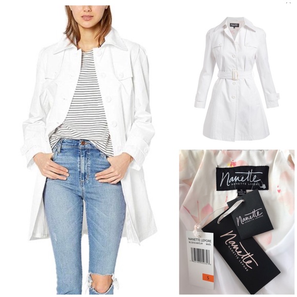 NWT-NANETTE LEPORE WHITE TRENCH COAT - Picture 1 of 11